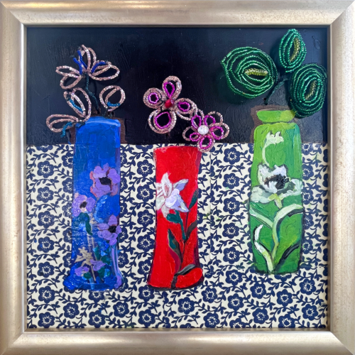 3 Vases with Beaded Flowers | 11 x 11