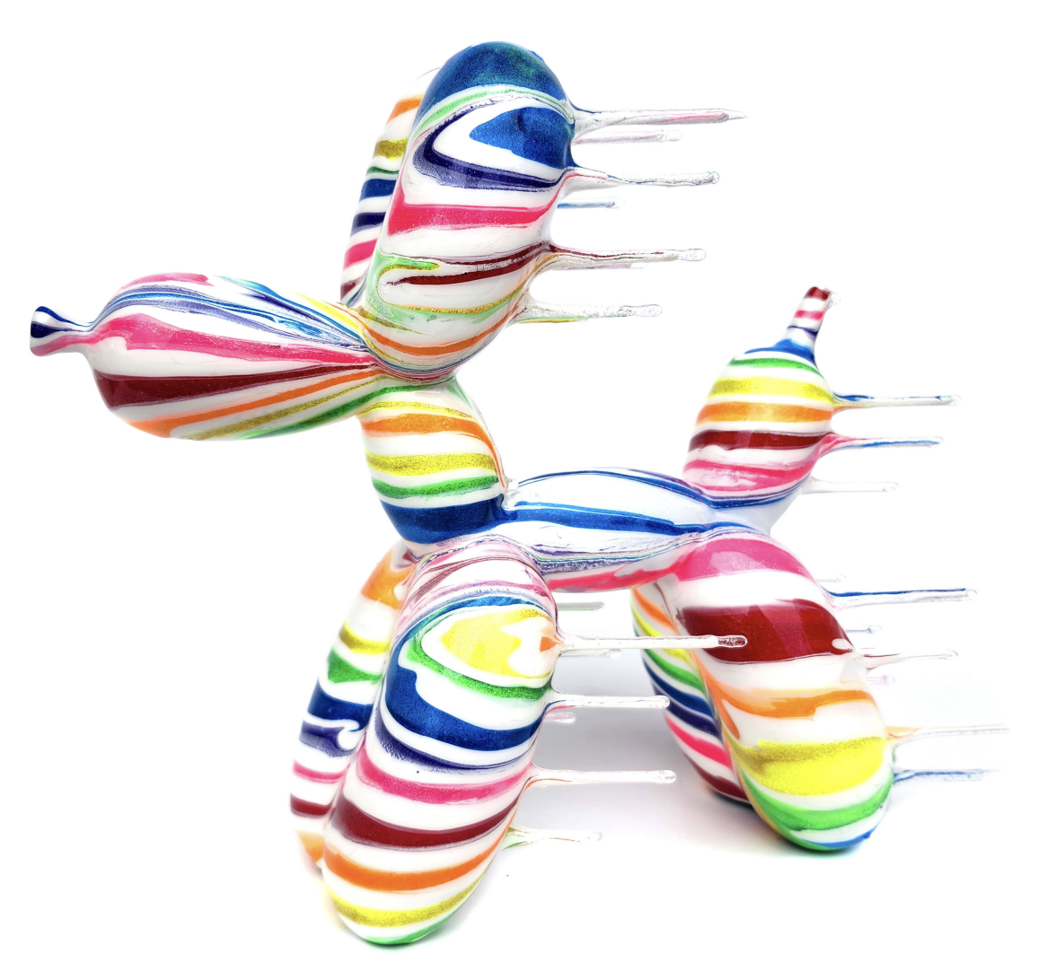 Blown Away Balloon Dog: White Rainbow | 10" x 12" x 5"