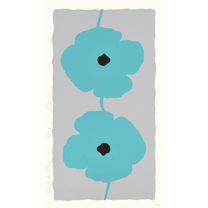 Double Poppies, Aqua | 52.5" x 30"
